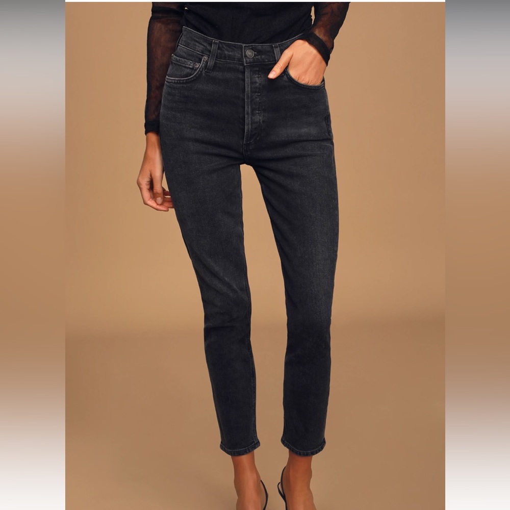 Agolde Women’s Nico High Rise Button Up Fly Black Wash Slim Leg Jeans Size 25